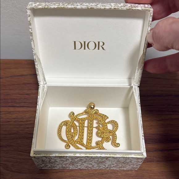 Vintage Authentic Christian Dior Monogram Gold Tone Signed Brooch Pin With Box. - Picture 1 of 7